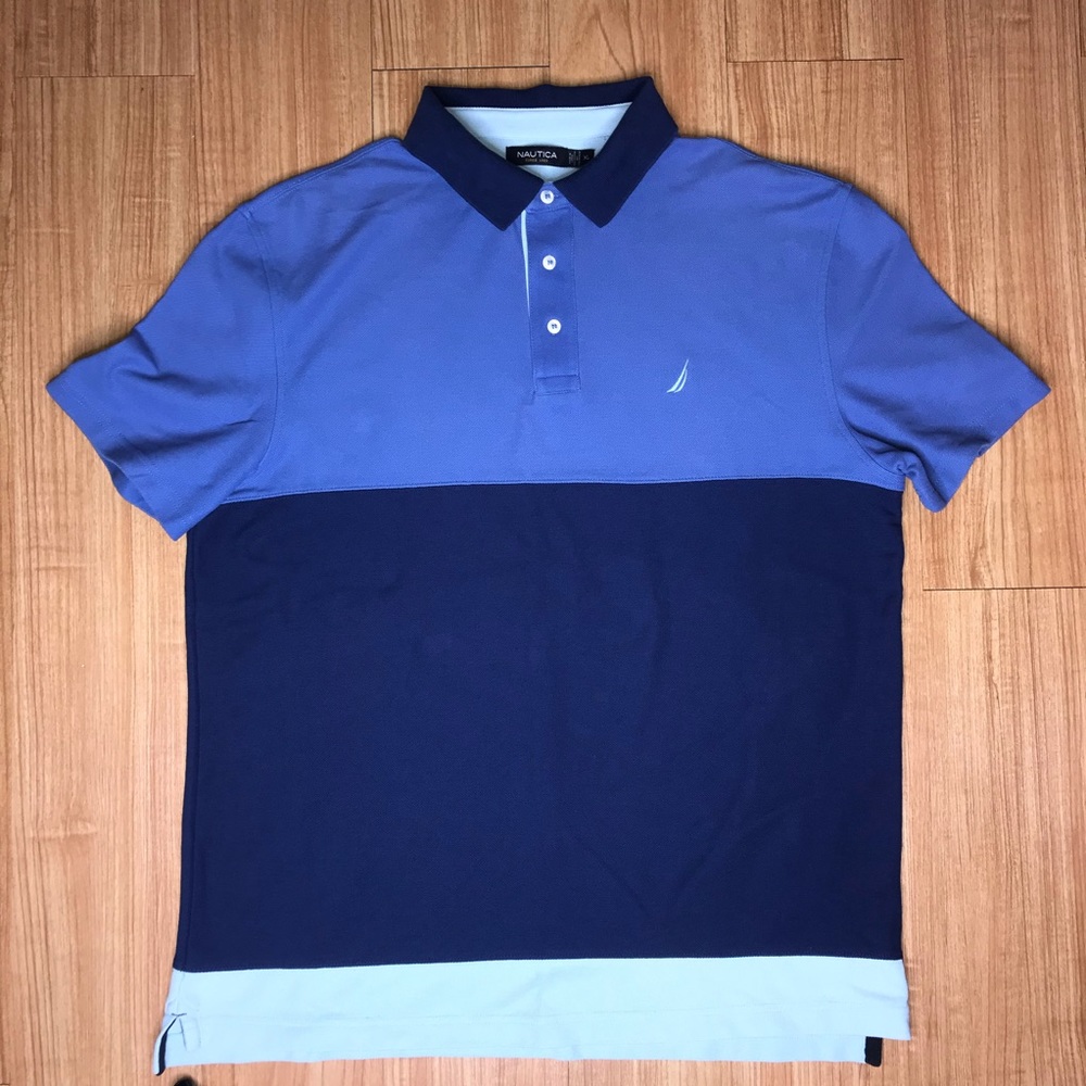 Nautica Men’s Blue Striped Button Polo XL